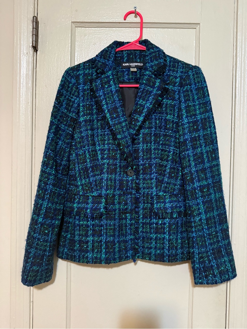 Karl Lagerfeld Blue and Green Tweed Blazer Jacket